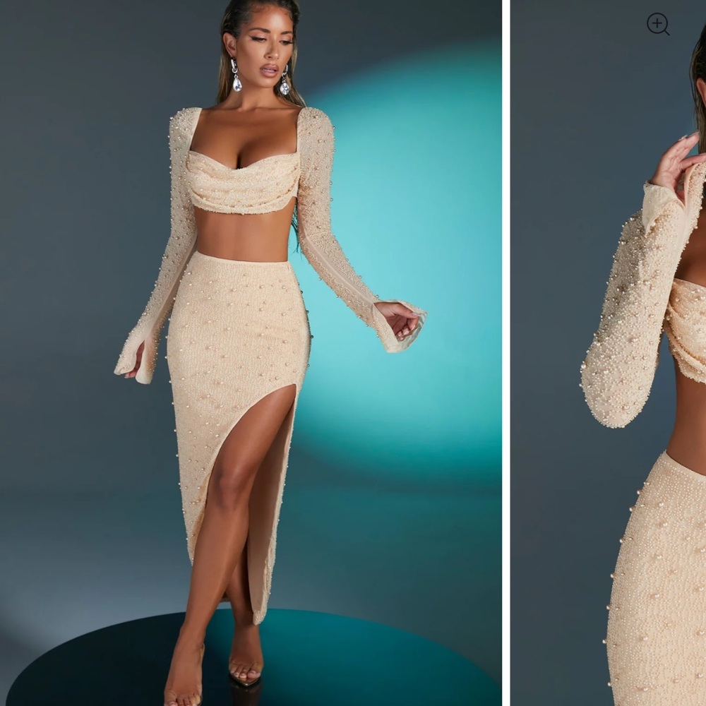 Oh Polly Cream Beaded Skirt Set